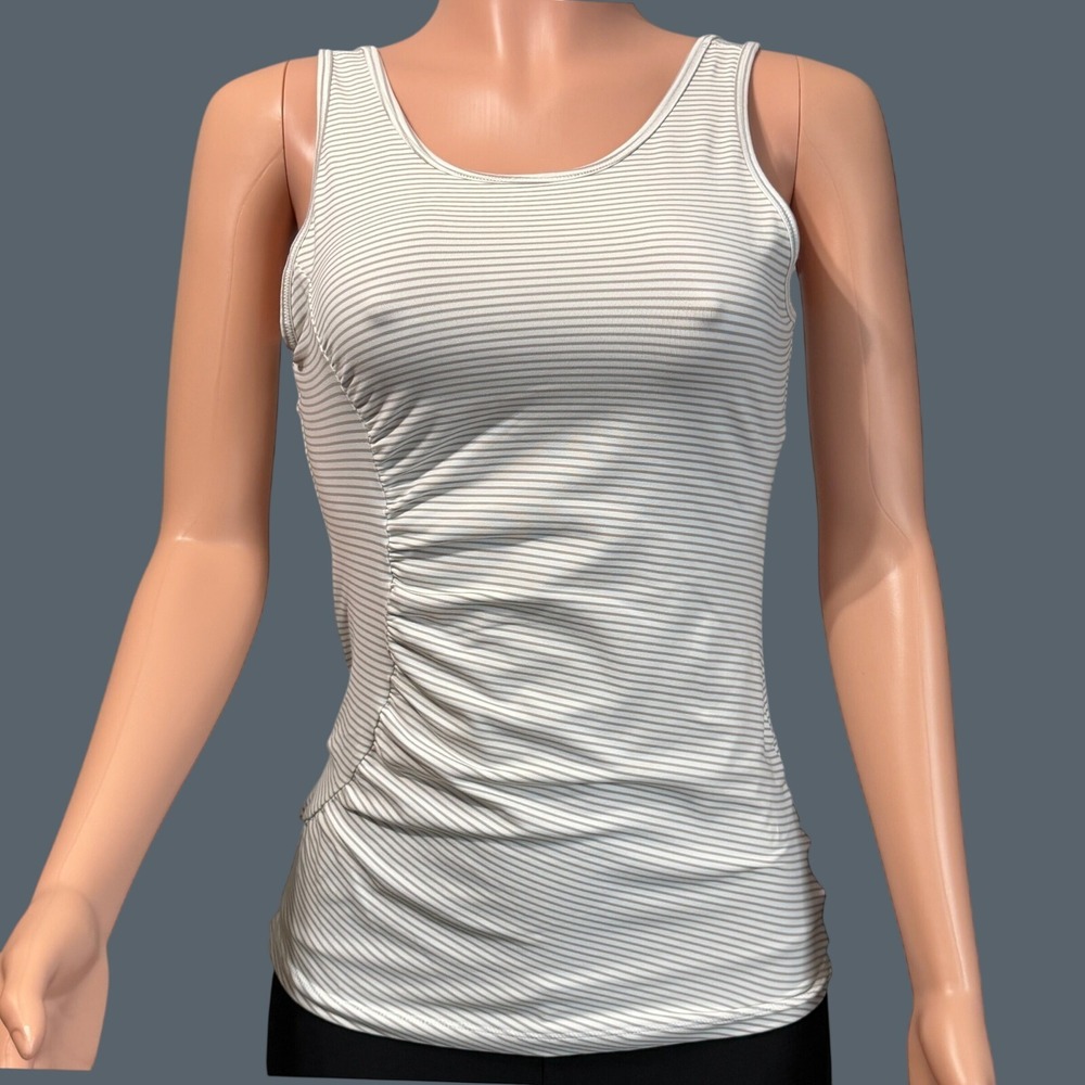 Lole Womens Striped Ruched Side Pocket Activewear Tank Top Grey White M